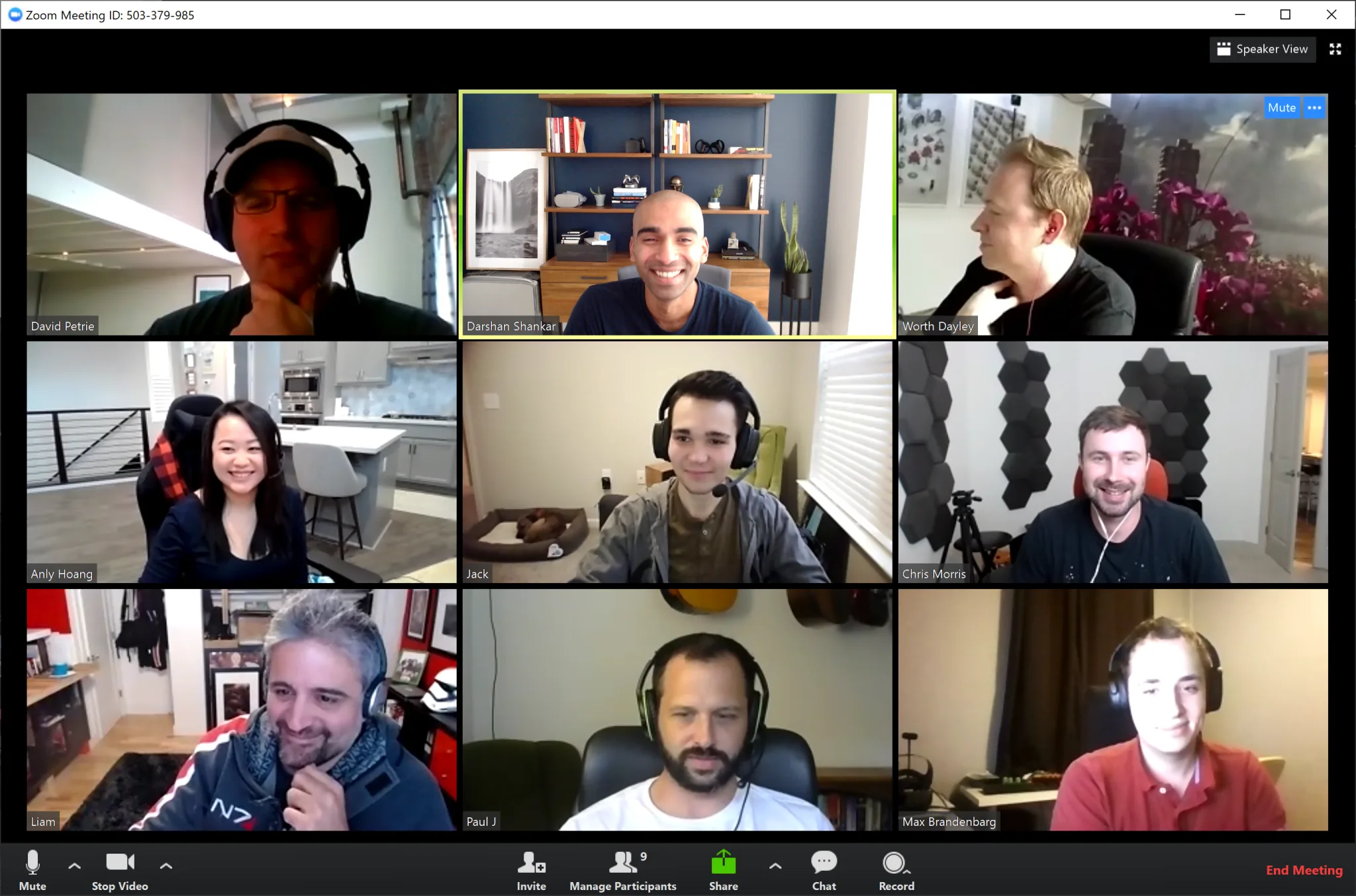 Bigscreen team on a Zoom call, distributed across cities and time zones